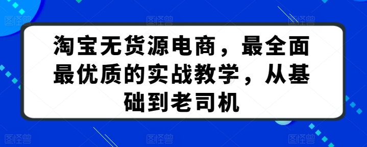 淘宝无货源电商，最全面最优质的实战教学，从基础到老司机-117资源网