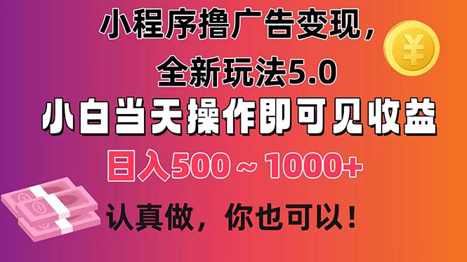 小程序撸广告变现，全新玩法5.0，小白当天操作即可上手，日收益 500~1000+-117资源网