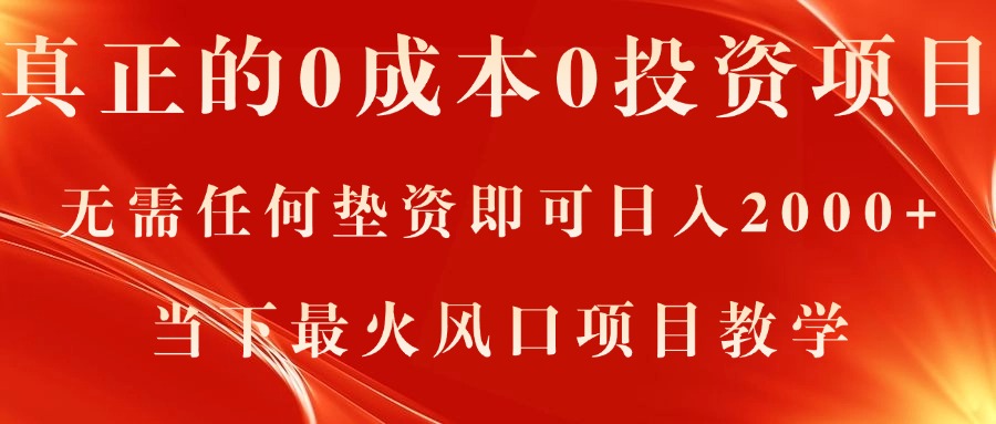 真正的0成本0投资项目，无需任何垫资即可日入2000+，当下最火风口项目教学-117资源网