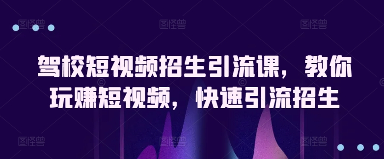 驾校短视频招生引流课，教你玩赚短视频，快速引流招生-117资源网