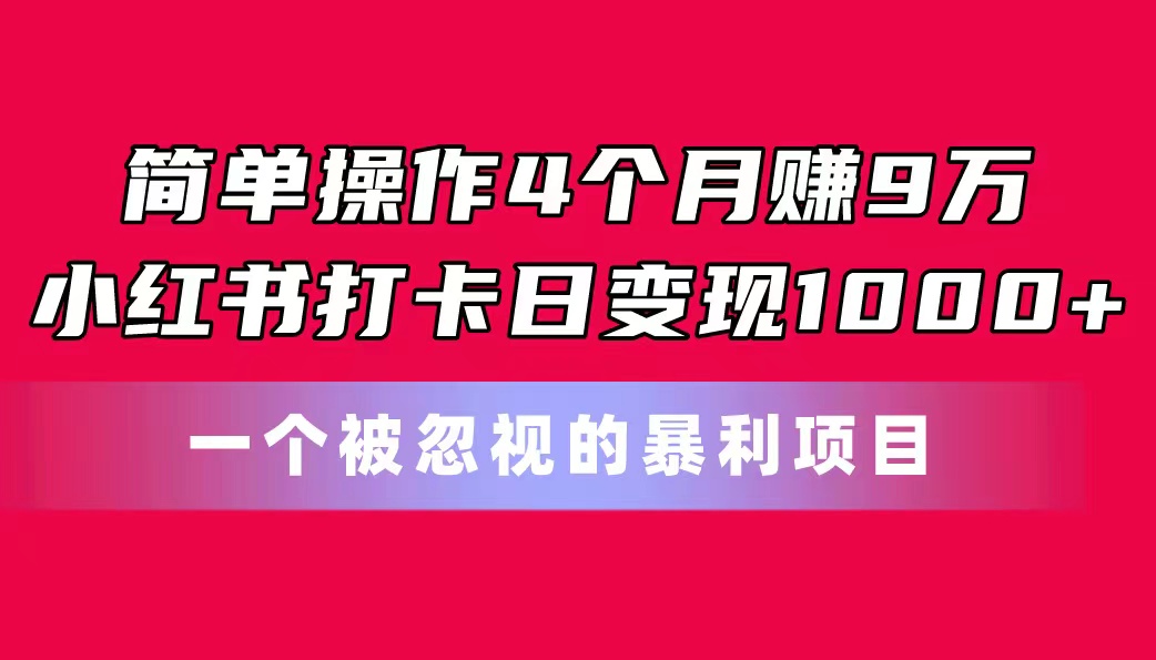 简单操作4个月赚9万！小红书打卡日变现1000+！一个被忽视的暴力项目-117资源网