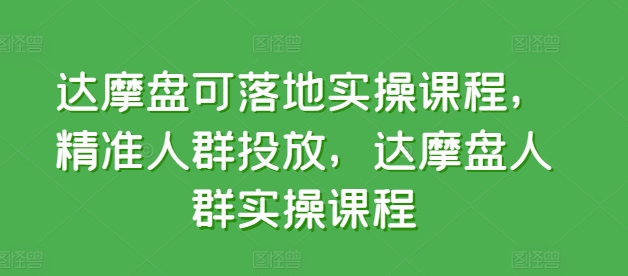 达摩盘可落地实操课程，精准人群投放，达摩盘人群实操课程-117资源网