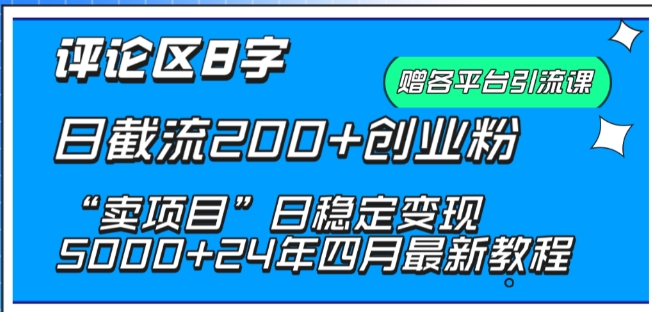 抖音评论区8字日截流200+创业粉 “卖项目”日稳定变现5000+-117资源网