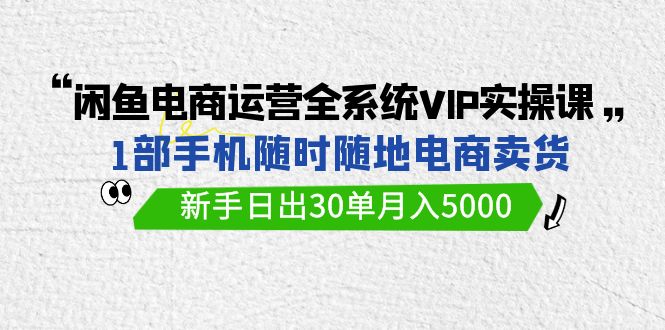 闲鱼电商运营全系统VIP实战课，1部手机随时随地卖货，新手日出30单月入5000-117资源网