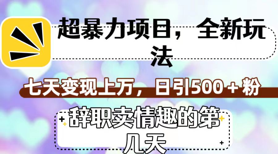 超暴利项目，全新玩法（辞职卖情趣的第几天），七天变现上万，日引500+粉-117资源网