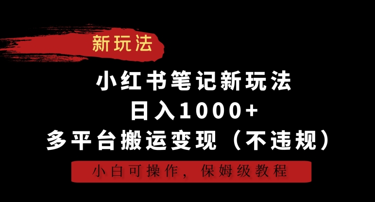 小红书笔记新玩法，日入1000+，多平台搬运变现（不违规），小白可操作，保姆级教程-117资源网