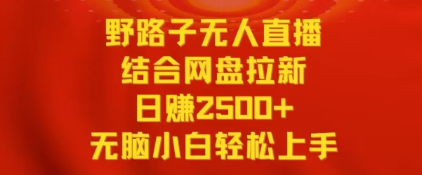 野路子无人直播结合网盘拉新，日赚2500+，小白无脑轻松上手-117资源网