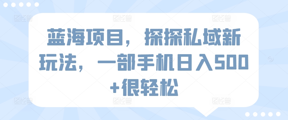 蓝海项目，探探私域新玩法，一部手机日入500+很轻松-117资源网