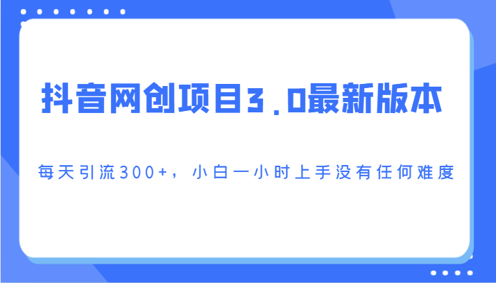 抖音网创项目3.0最新版本，每天引流300+，小白一小时上手没有任何难度-117资源网