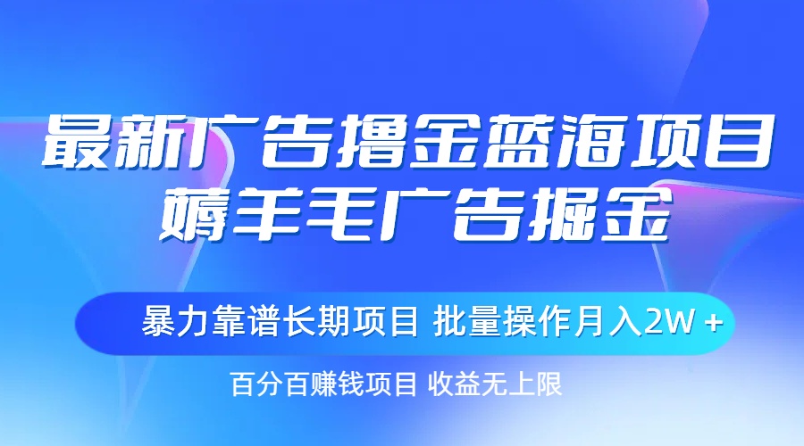 最新广告撸金蓝海项目，薅羊毛广告掘金 长期项目 批量操作月入2W＋-117资源网