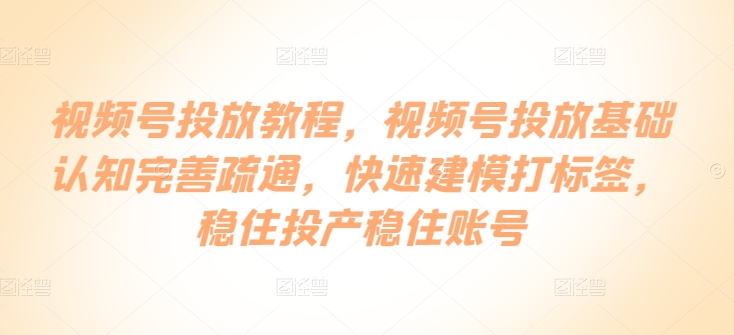 视频号投放教程，​视频号投放基础认知完善疏通，快速建模打标签，稳住投产稳住账号-117资源网