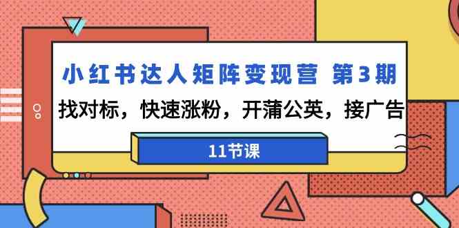 小红书达人矩阵变现营第3期，找对标，快速涨粉，开蒲公英，接广告（11节课）-117资源网