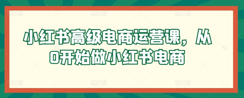 小红书高级电商运营课，从0开始做小红书电商-117资源网