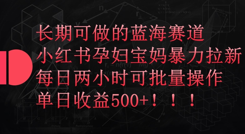 长期可做的蓝海赛道，小红书孕妇宝妈暴力拉新玩法，每日两小时可批量操作，单日收益500+-117资源网