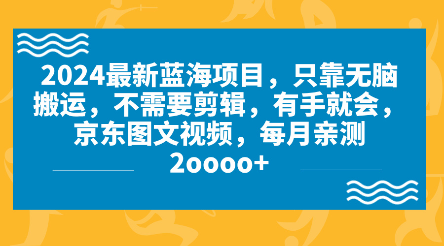 2024蓝海项目，无脑搬运，京东图文视频，每月亲测2oooo+-117资源网