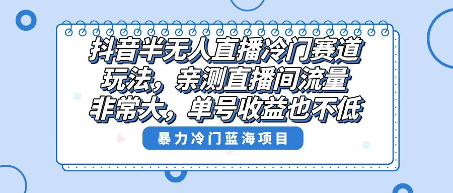 抖音半无人直播冷门赛道玩法，直播间流量非常大，单号收益也不低！-117资源网