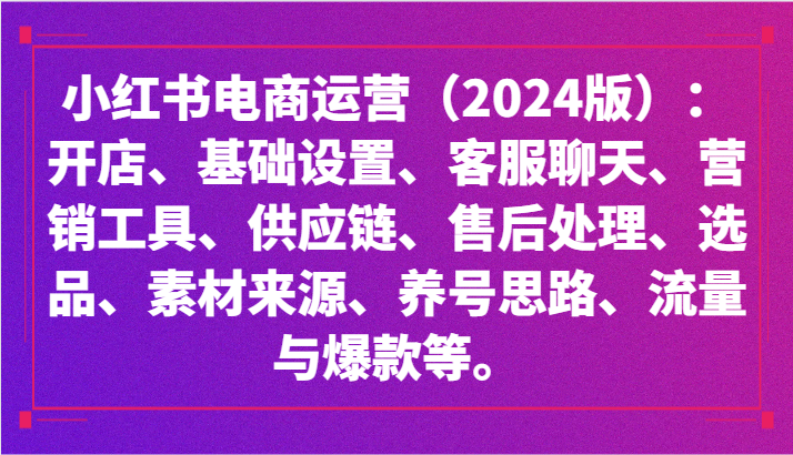 小红书电商运营（2024版）：开店、设置、供应链、选品、素材、养号、流量与爆款等-117资源网