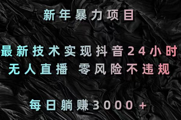 新年暴力项目，最新技术实现抖音24小时无人直播 零风险不违规 每日躺赚3000-117资源网