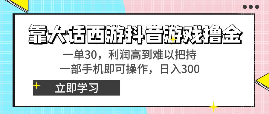 靠大话西游抖音游戏撸金，一单30，利润高到难以把持，一部手机即可操作…-117资源网