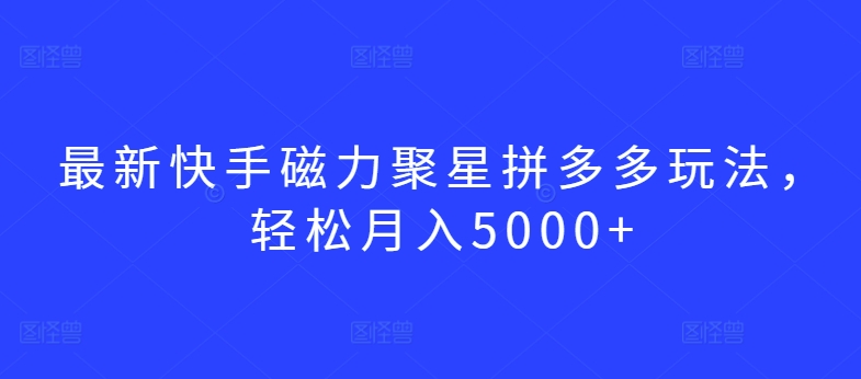 最新快手磁力聚星拼多多玩法，轻松月入5000+-117资源网