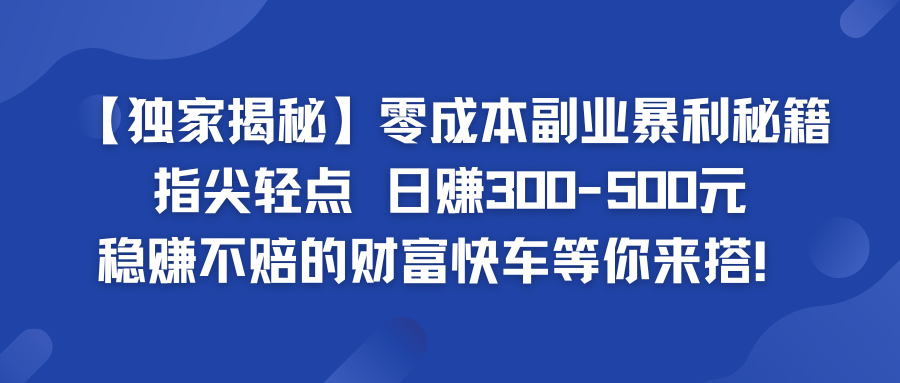 零成本副业暴利秘籍 日赚300-500元 稳赚不赔的财富快车等你来搭！-117资源网