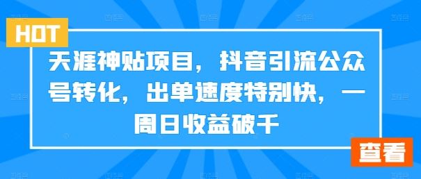 天涯神贴项目，抖音引流公众号转化，出单速度特别快，一周日收益破千-117资源网