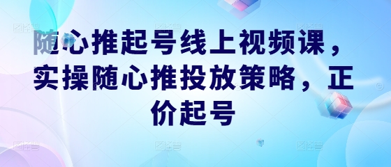 随心推起号线上视频课，实操随心推投放策略，正价起号-117资源网