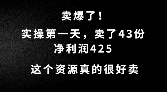 这个资源，需求很大，实操第一天卖了43份，净利润425【揭秘】-117资源网