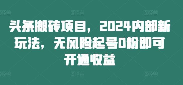 头条搬砖项目，2024内部新玩法，无风险起号0粉即可开通收益-117资源网