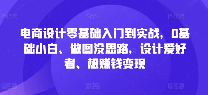 电商设计零基础入门到实战，0基础小白、做图没思路，设计爱好者、想赚钱变现-117资源网