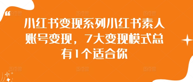 小红书变现系列小红书素人账号变现，7大变现模式总有1个适合你-117资源网