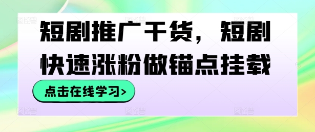 短剧推广干货，短剧快速涨粉做锚点挂载-117资源网