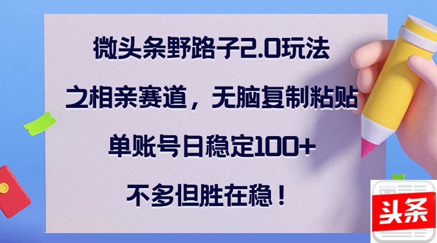 微头条野路子2.0玩法之相亲赛道，无脑复制粘贴，单账号日稳定100+，不…-117资源网