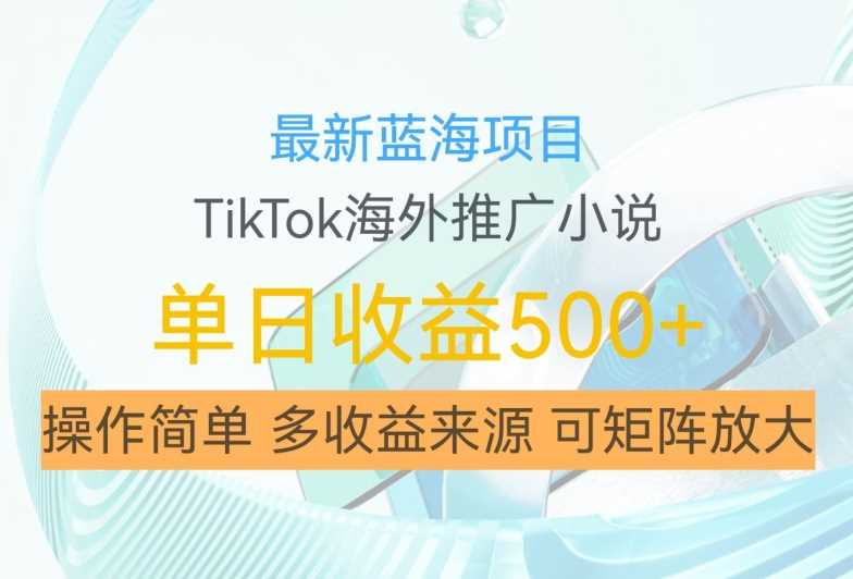 最新蓝海项目，利用tiktok海外推广小说赚钱佣金，简单易学，日入500+，可矩阵放大【揭秘】-117资源网