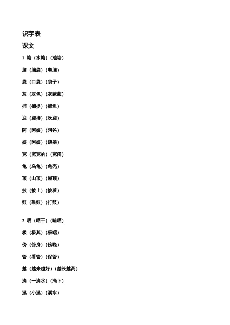 二年级语文上册生字表组词（部编）-117资源网