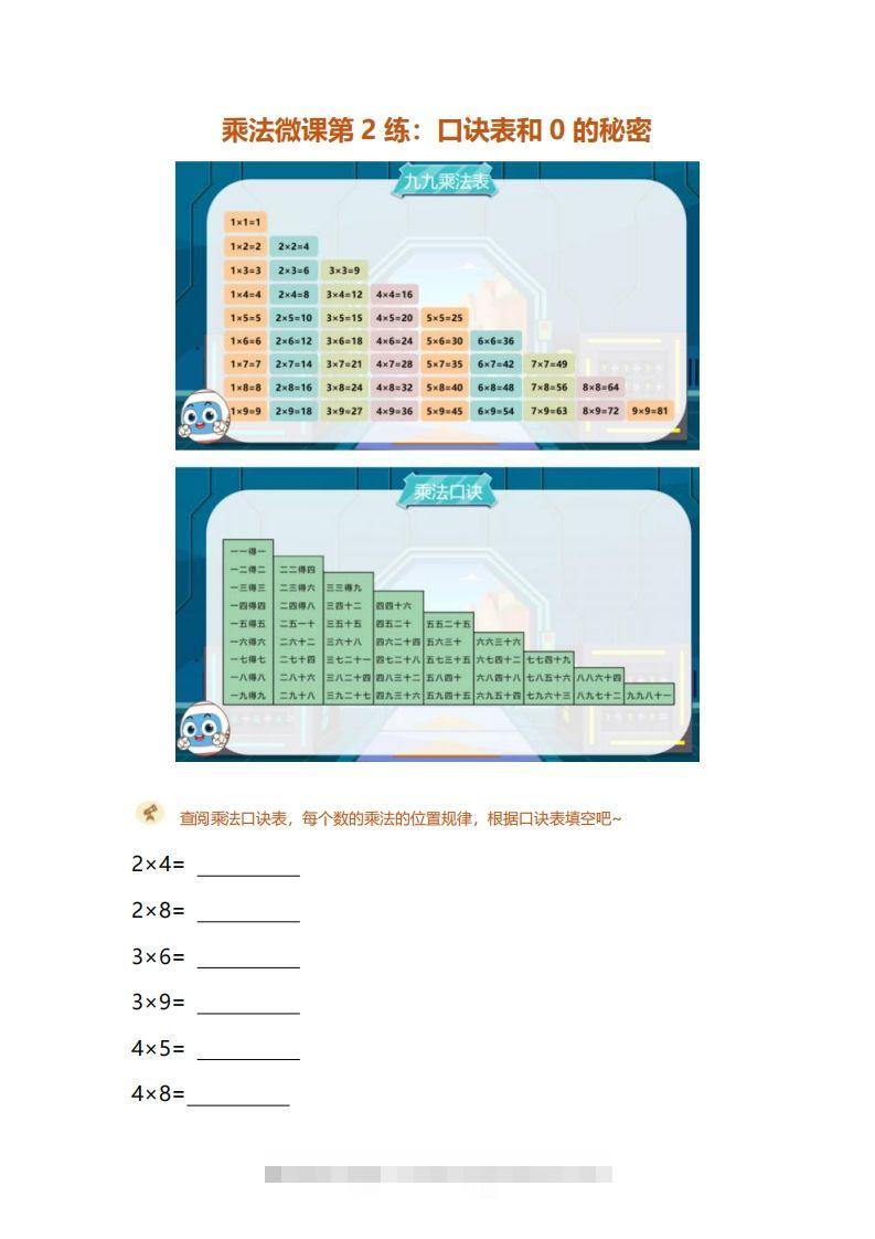 二上数学乘法打卡第二天：口诀表和的秘密-117资源网