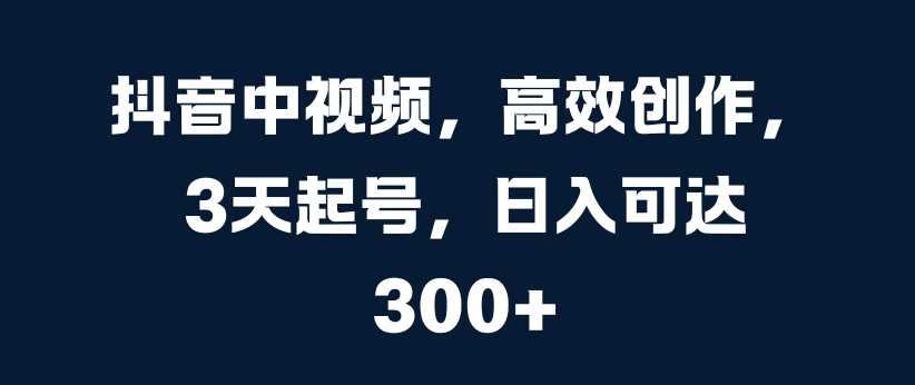 抖音中视频，高效创作，3天起号，日入可达3张【揭秘】-117资源网