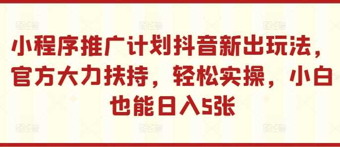 小程序推广计划抖音新出玩法，官方大力扶持，轻松实操，小白也能日入5张【揭秘】-117资源网