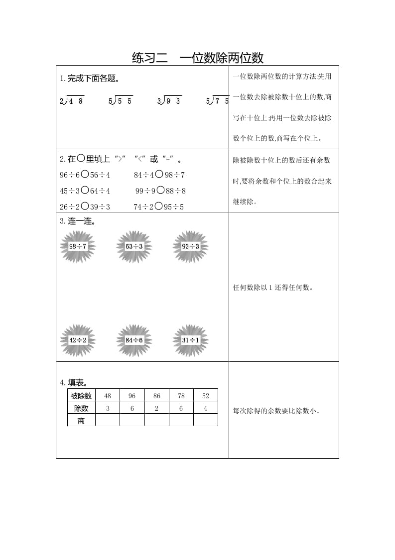 三年级数学下册2练习二一位数除两位数-117资源网