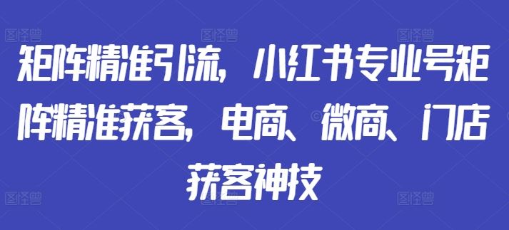 矩阵精准引流，小红书专业号矩阵精准获客，电商、微商、门店获客神技-117资源网