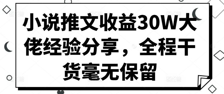 小说推文收益30W大佬经验分享，全程干货毫无保留-117资源网