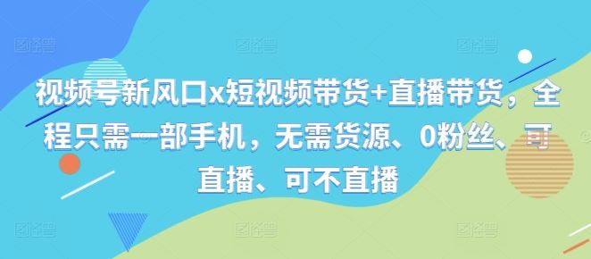 视频号新风口x短视频带货+直播带货，全程只需一部手机，无需货源、0粉丝、可直播、可不直播-117资源网