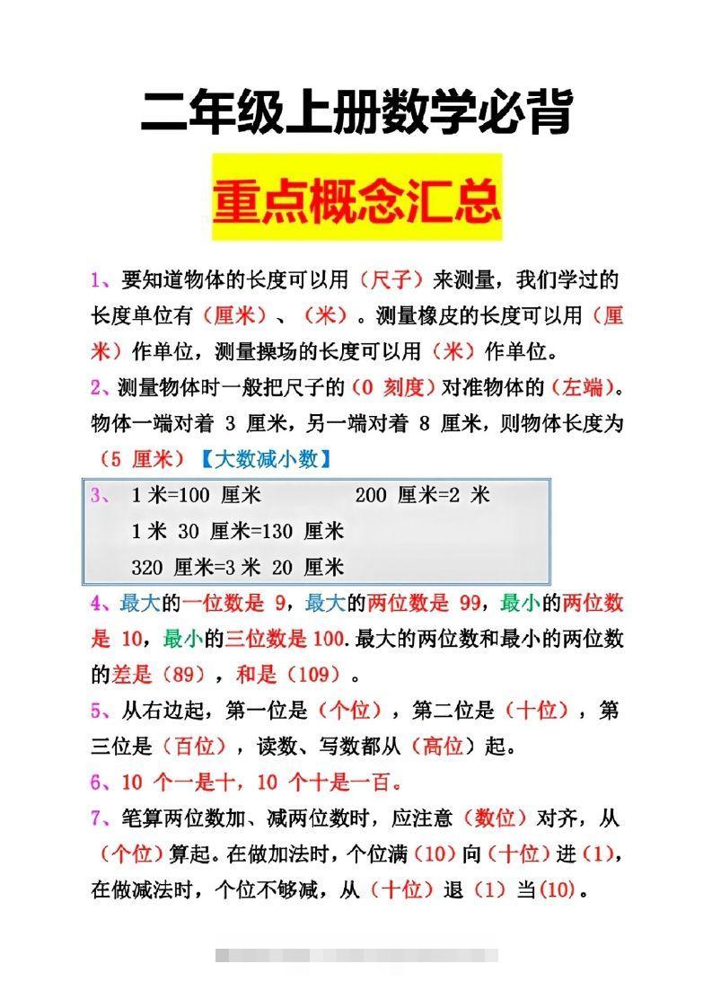 二年级数学上册重点概念汇总-117资源网