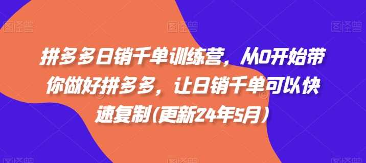 拼多多日销千单训练营，从0开始带你做好拼多多，让日销千单可以快速复制(更新24年10月)-117资源网