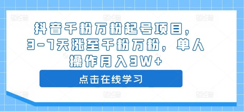 抖音千粉万粉起号项目，3-7天涨至千粉万粉，单人操作月入3W+-117资源网