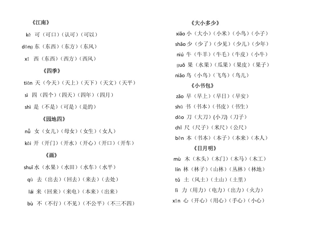 图片[2]-一年级语文上册上写字表生字组词（部编版）-117资源网