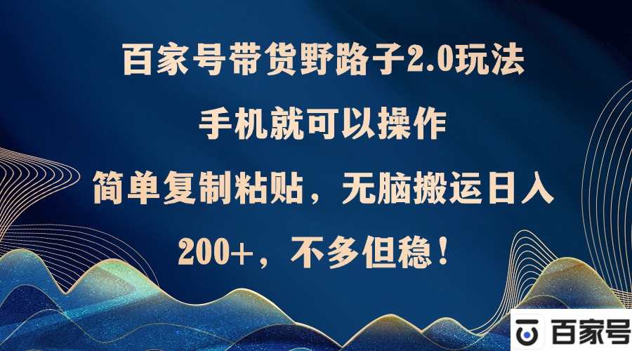 （12804期）百家号带货野路子2.0玩法，手机就可以操作，简单复制粘贴，无脑搬运日…-117资源网