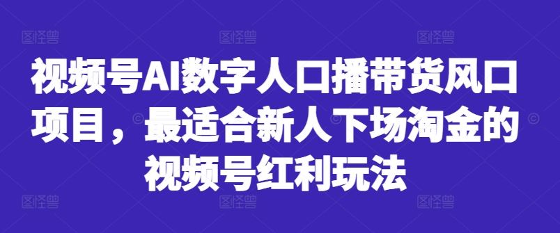 视频号AI数字人口播带货风口项目，最适合新人下场淘金的视频号红利玩法-117资源网