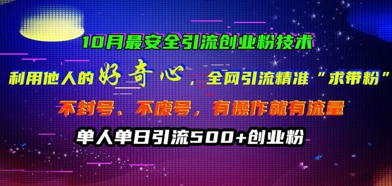 10月最安全引流创业粉技术，利用他人的好奇心全网引流精准“求带粉”不封号、不废号【揭秘】-117资源网