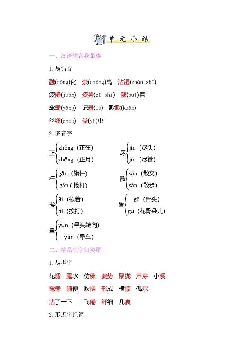 三年级语文下册知识小结-第一单元-117资源网